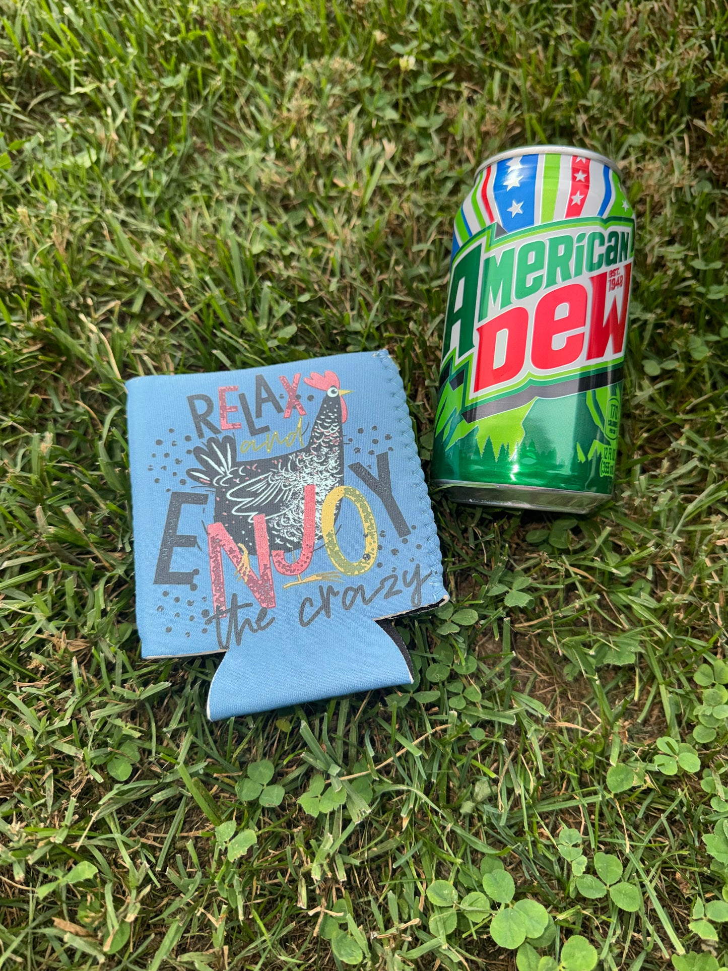 Relax and Enjoy the Crazy Neoprene Can (Blue Gray)