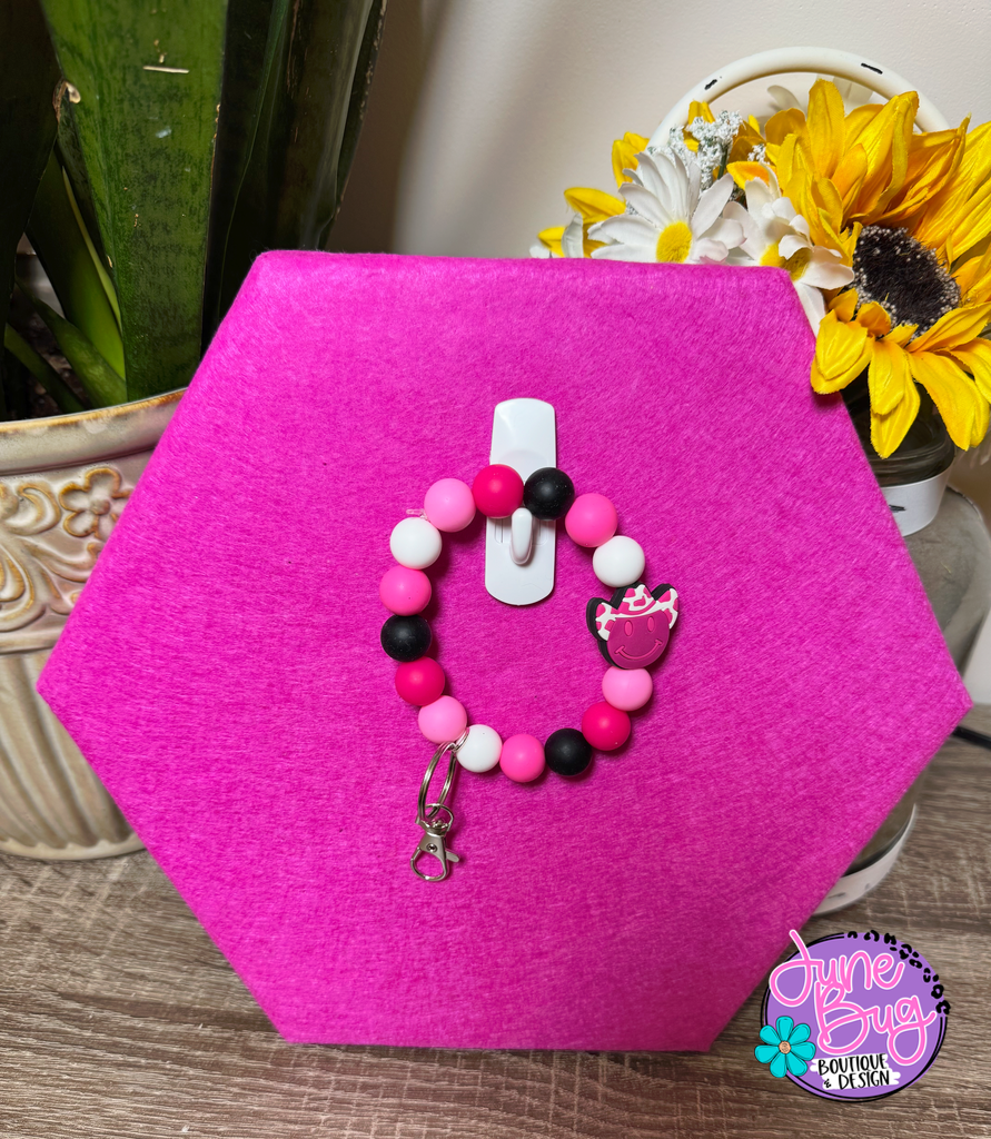 Cowboy Smile Face Silicone Beaded Bracelet Keychain
