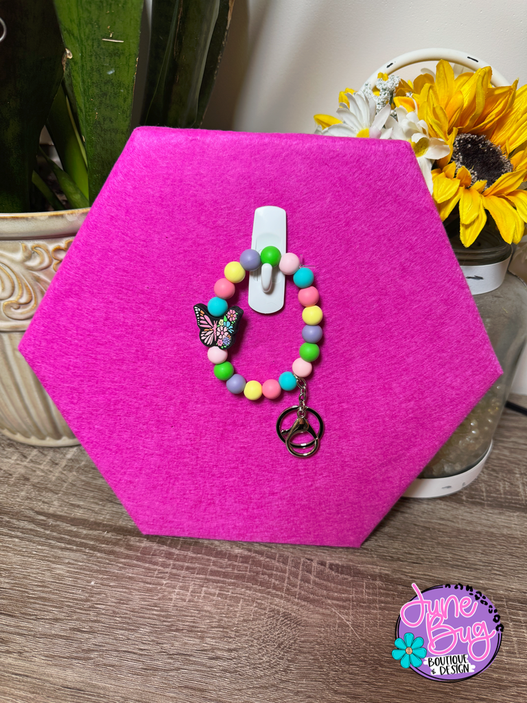 Floral Butterfly Silicone Beaded Bracelet Keychain