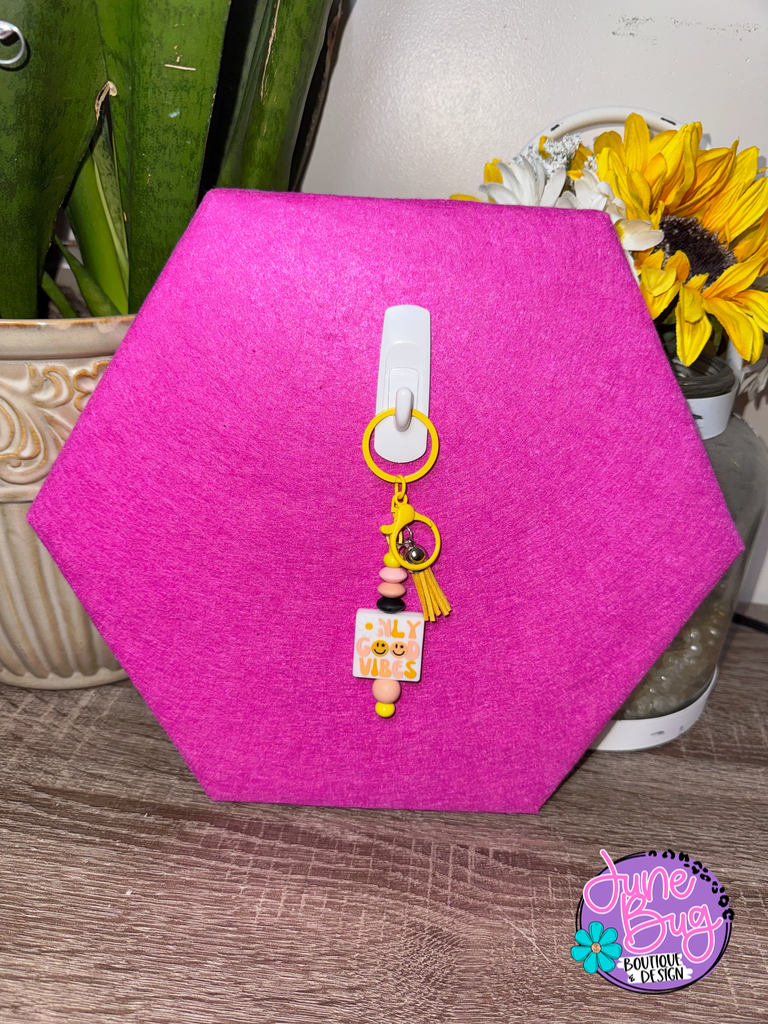 Only Good Vibes Silicone Beaded Straight Keychain