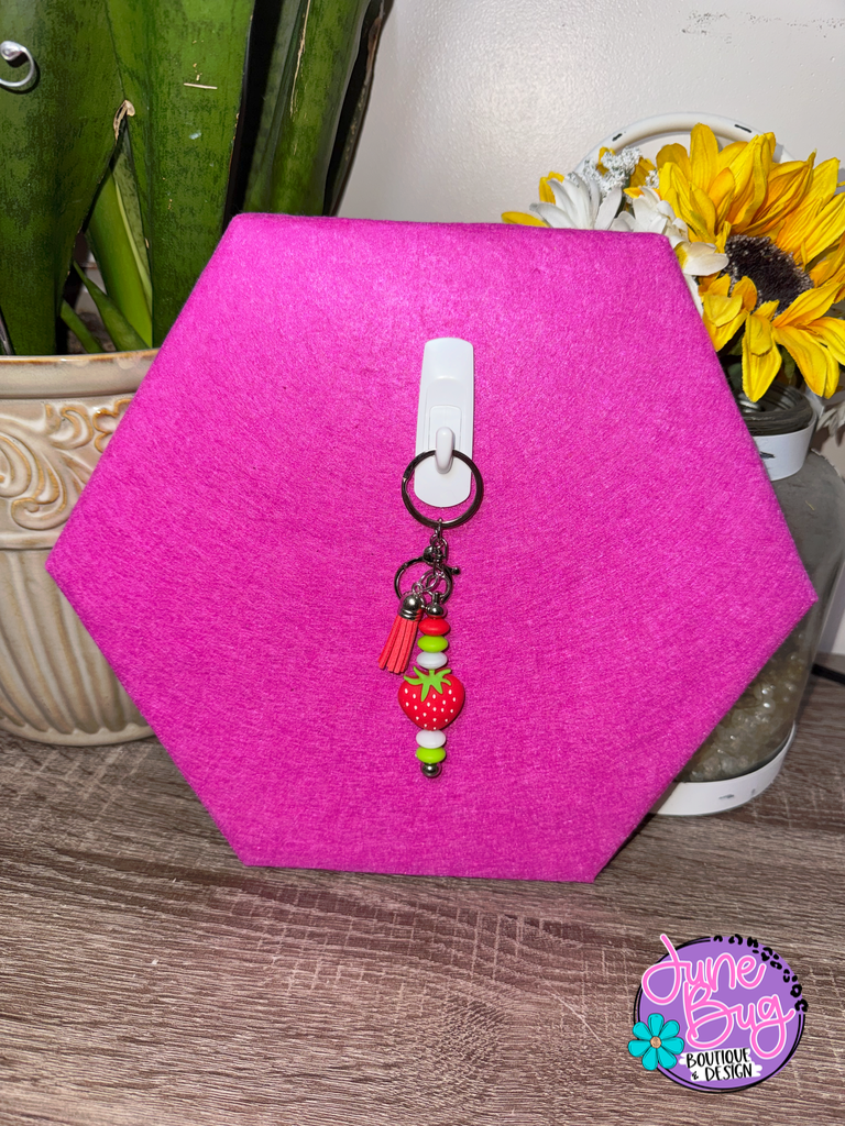 Strawberry Silicone Beaded Straight Keychain