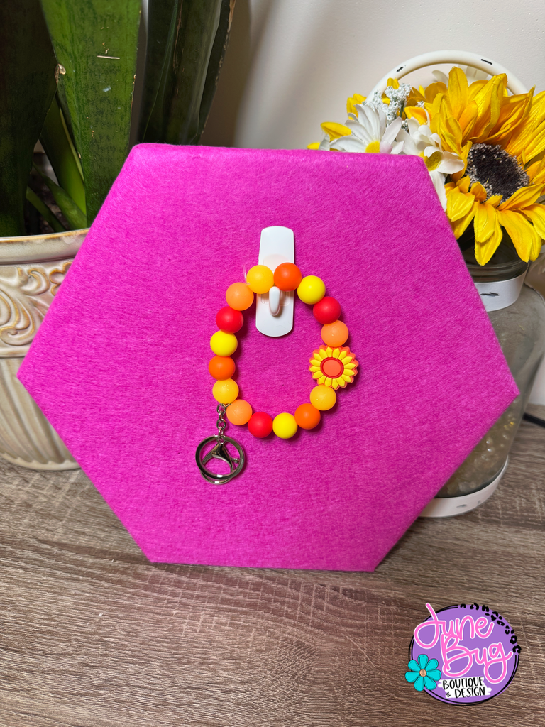 Sunflower Silicone Beaded Bracelet Keychain