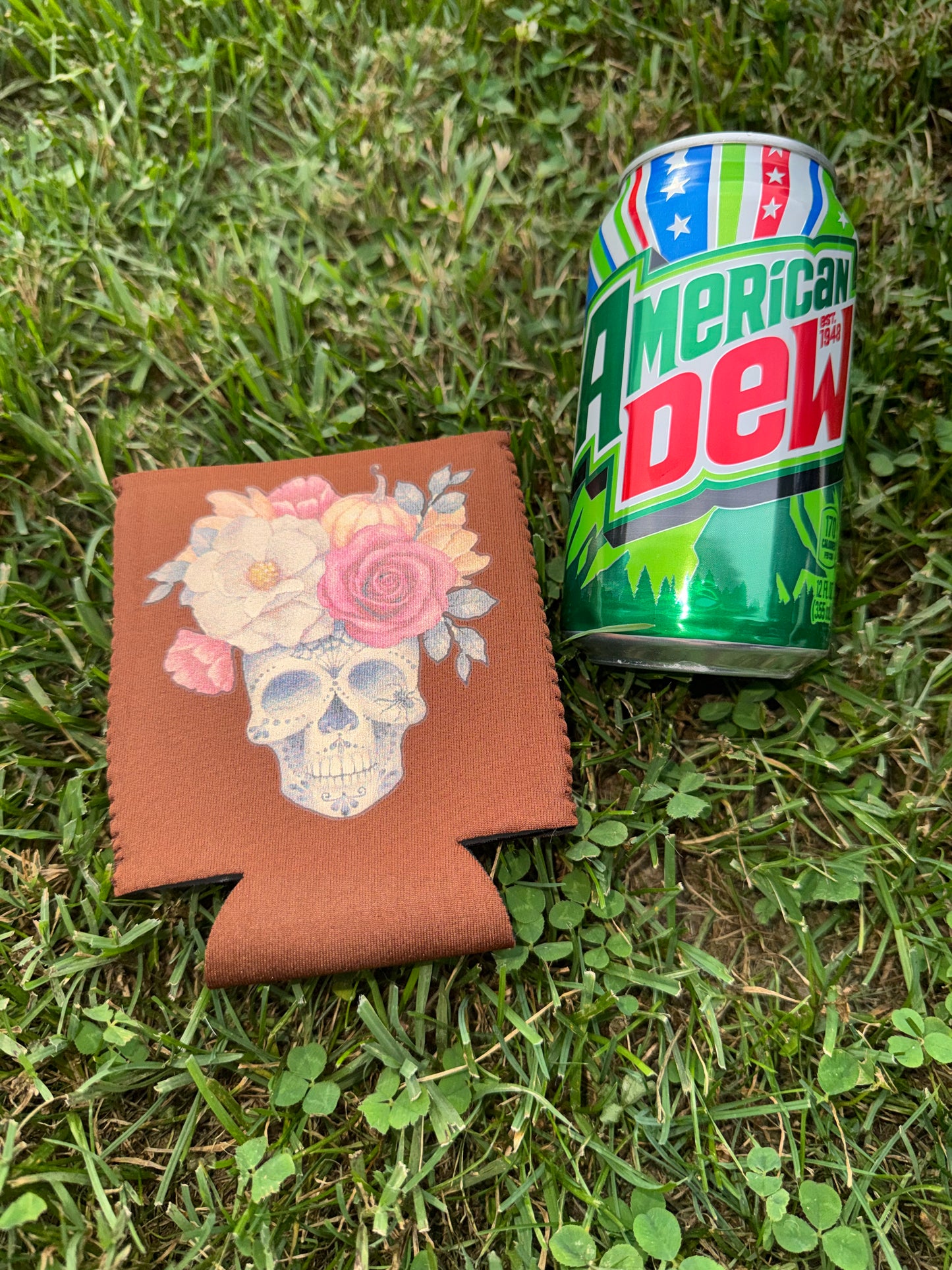 Floral Skull Neoprene Can Koozie