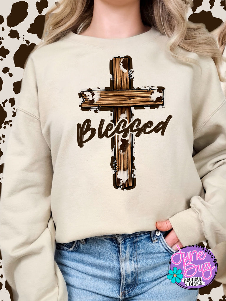 Blessed Cow Print Cross