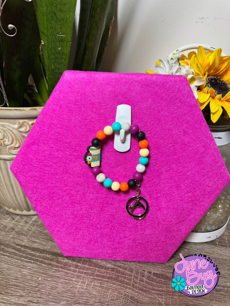 Caffeine & Kindness Coffee Silicone Beaded Bracelet Keychain