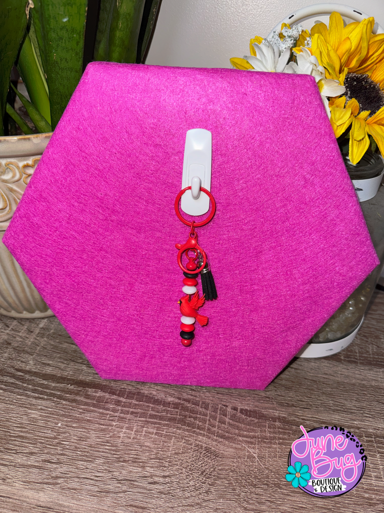 Cardinal Bird Silicone Beaded Straight Keychain
