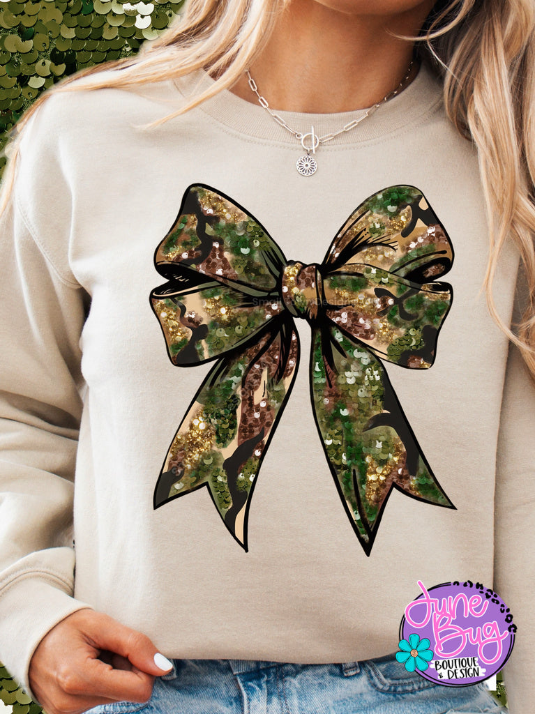 Faux Sequin Camo Bow