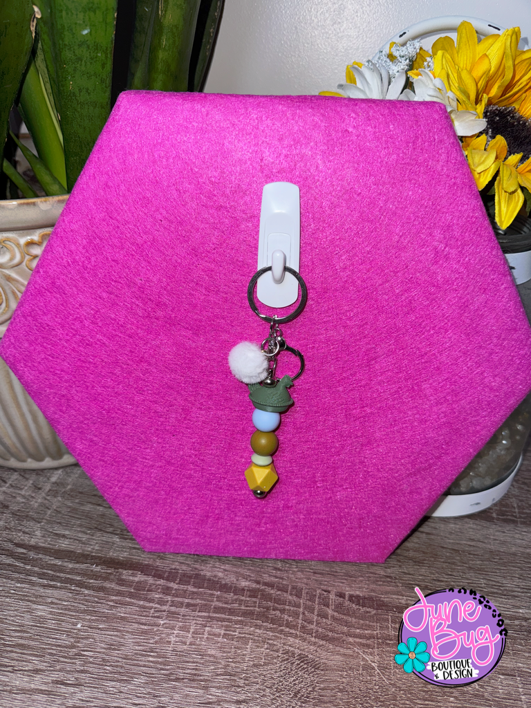 Hen on a Nest Silicone Beaded Straight Keychain