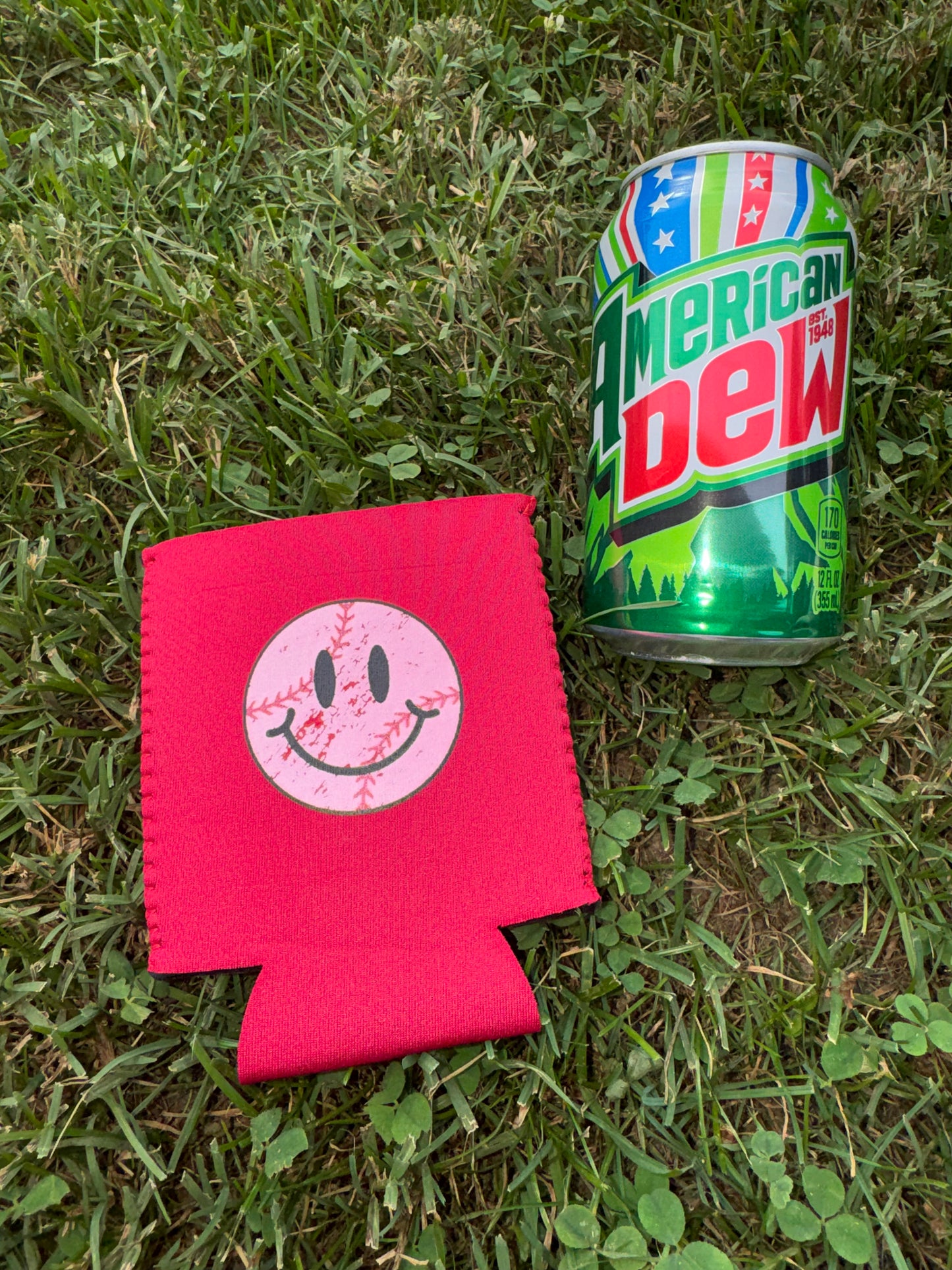 Distressed Smiley Baseball Neoprene Can Koozie