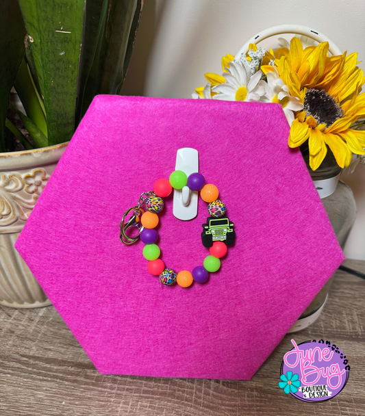Lisa Frank Inspired Jeep (Lime Green) Silicone Beaded Bracelet Keychain