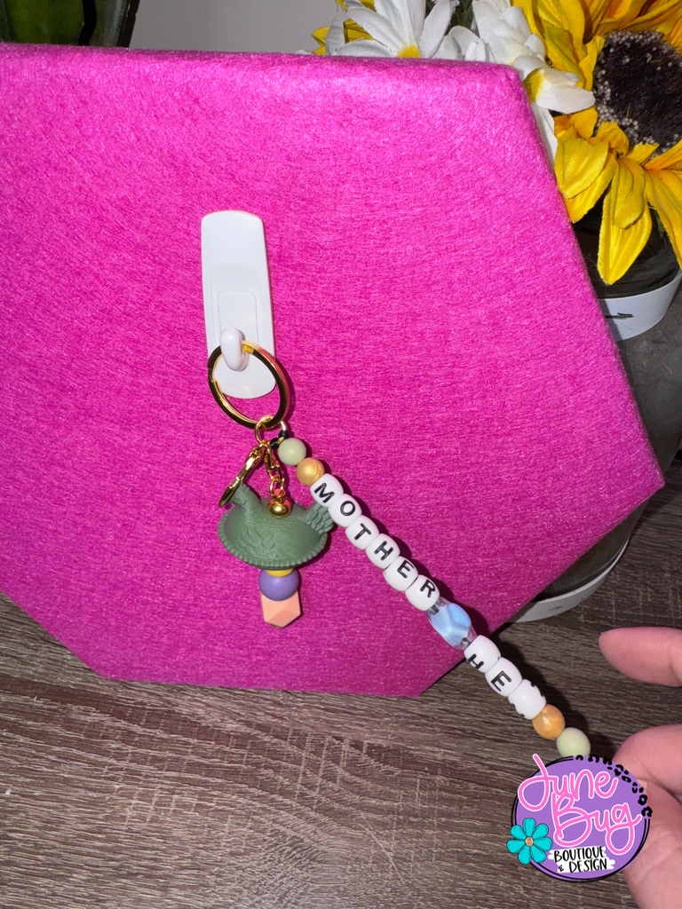 Mother Hen Silicone Beaded Straight Keychain