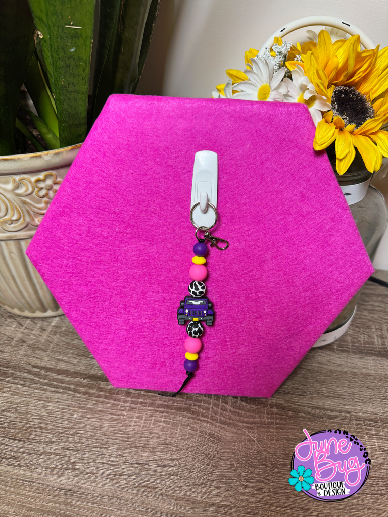 Purple Jeep Silicone Beaded Straight Keychain